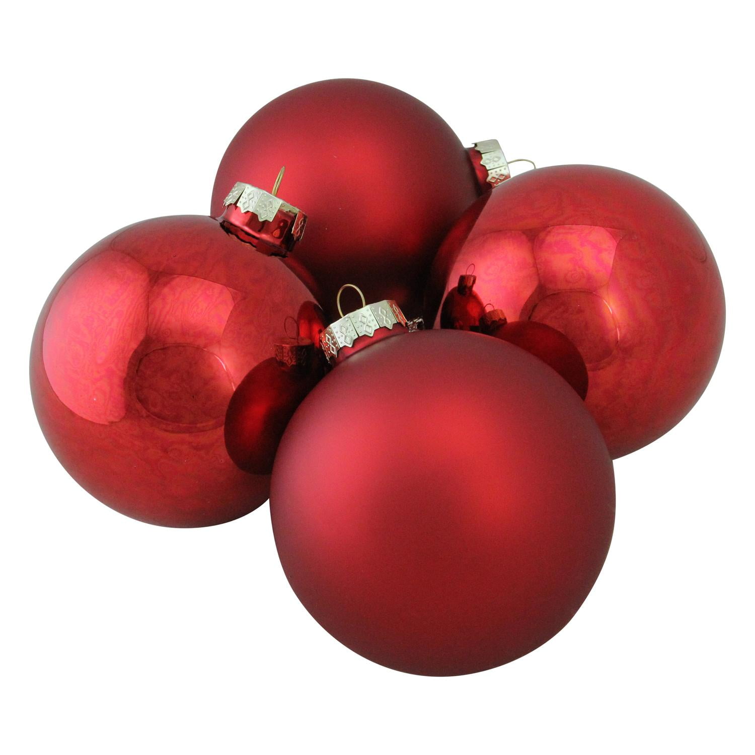 4 Piece Shiny And Matte Red Glass Ball Christmas Ornament Set 4 100mm 