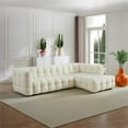 thumbnail image 3 of Hollis Mid Century Modern Right Facing Sectional Fabric Sofa in Cream Boucle, 3 of 6