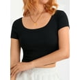 thumbnail image 2 of Biekopu Women's Summer Navel Exposed Short Top, Short Sleeved Round Neck Solid Color Slim Ribbed T-Shirt,S/M/L, 2 of 8
