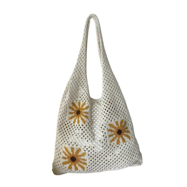 Bolso de mano de punto bajo el brazo, elegante bolso hobo bordado para citas callejeras junto al mar. Albaricoque