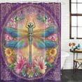 thumbnail image 2 of Purple Dragonfly Flower Bathroom Shower Curtains with Hooks, Watercolor Green Purple Dragonfly Floral Leaf Waterproof Fabric Washable Shower Curtain for Home Hotel Bathtub Decor 54x78 Inch, 2 of 9
