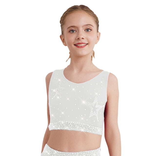 CHICTRY Débardeurs de Danse Sans Manches pour Filles Enfants, Chemise de Rue Hip Hop Performance Blanc 6