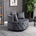 thumbnail image 4 of 40.6" W Swivel Barrel Chair, Velvet Upholstered Lounge Chair with 3 Pillows and 4 Wheels, 360 Degree Swivel Round Sofa Chair, Comfy Reading Chair for Living Room Lounge Hotel(Grey), 4 of 9