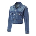 thumbnail image 3 of Made by Olivia Women's Cropped Raw Hem Cargo Pocket Denim Jacket, 3 of 7