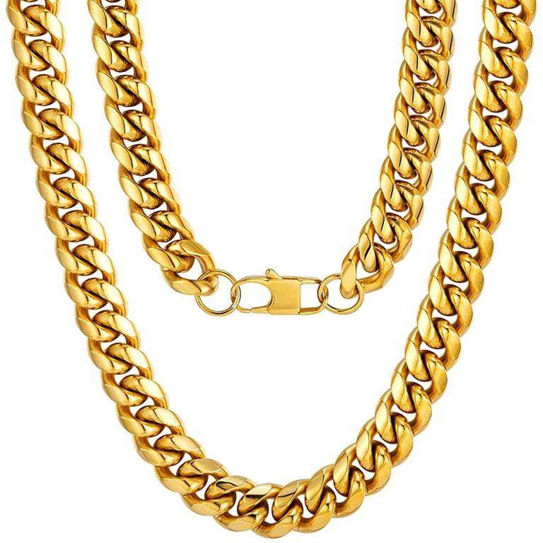 9 mm Figaro Chain Link Necklace for Men Boys Heavy 316L Gold Plated Stainless Steel Gold Color 24 inch, Men's