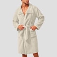 thumbnail image 3 of Hrsba Fleece Robe for Men,Solid Color Double Fleece Turn Down Collar Open Front Sleep Robe With Belt Wearable Outdoor Fall Bathrobe, 3 of 8