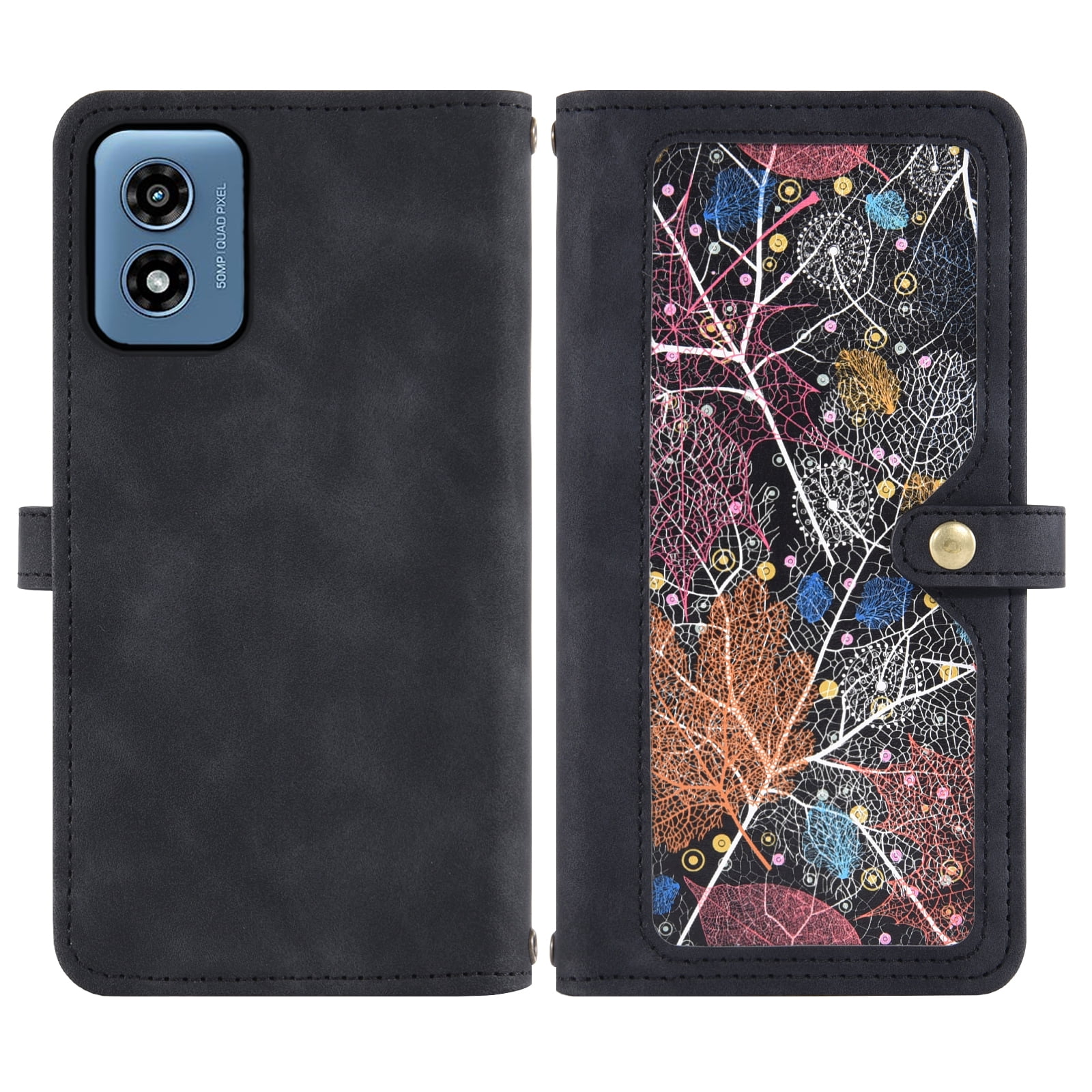 Asuwish Phone Case for Motorola Moto G Play 4G 2024 Wallet Cover With Tempered Glass Screen Protector Crossbody Wrist Strap Flip Pattern Zipper Credit Card Holder Cell XT2413V XT2413-1 64GB Men Black