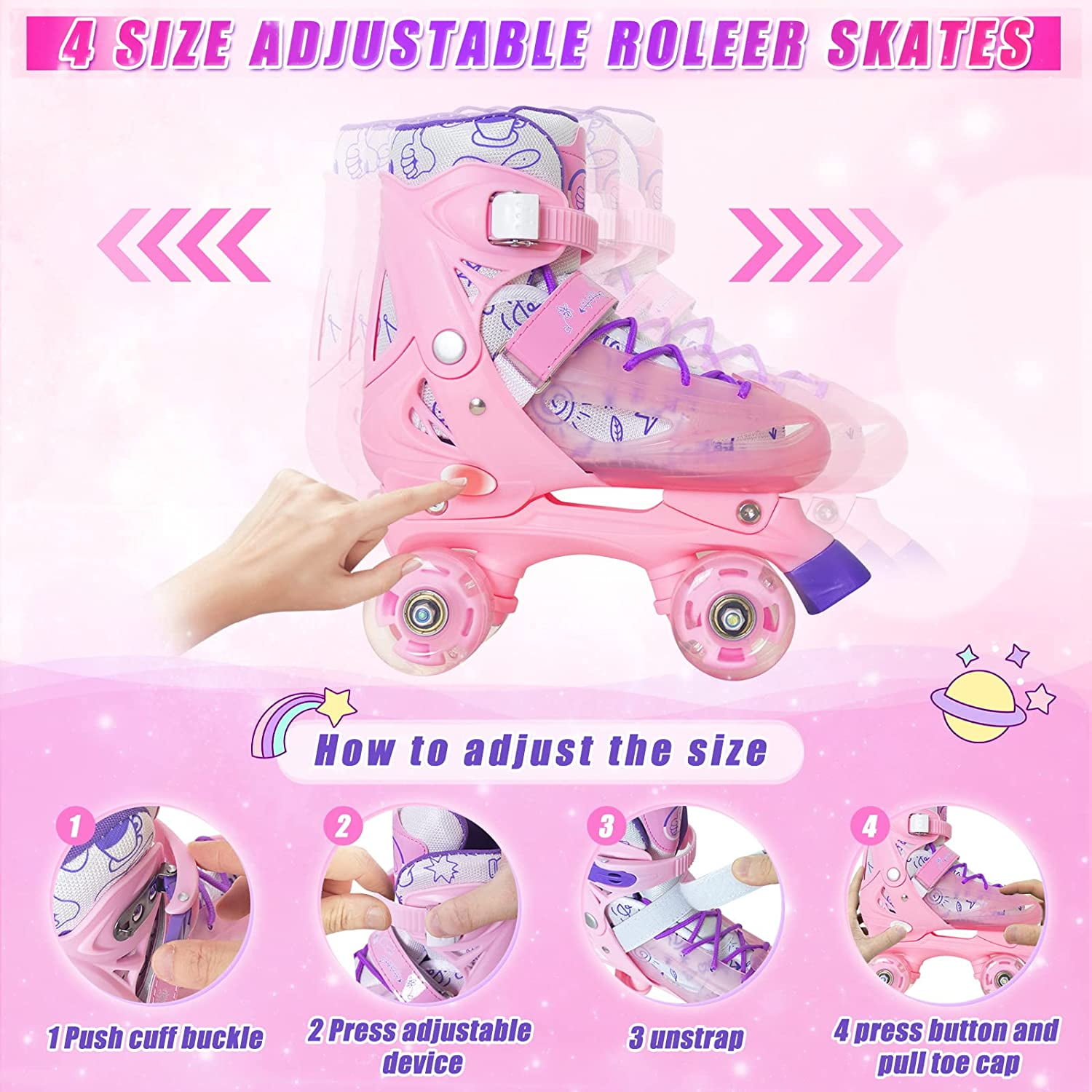 Nattork Kinderrolschaatsen voor meisjes en kinderen, 4 maten Nattork Kinderrolschaatsen voor meisjes en kinderen, 4 maten