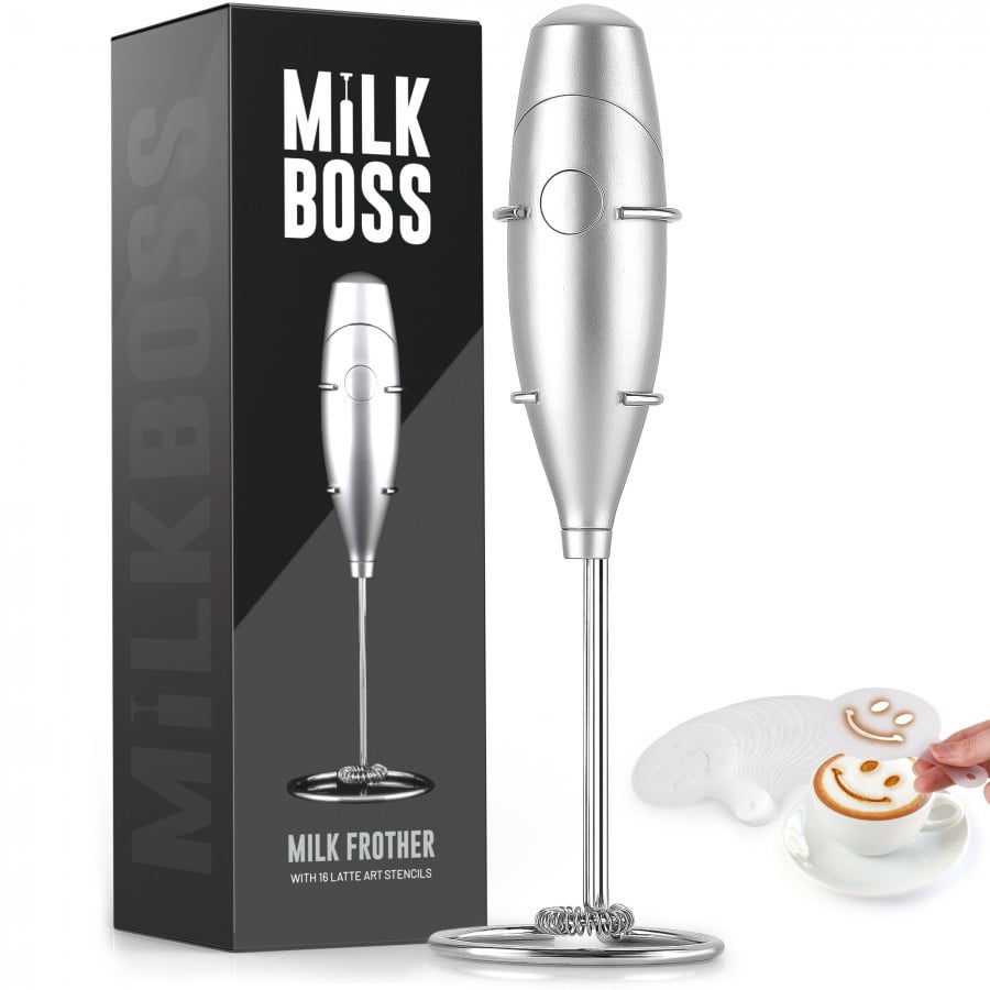 Milk Boss Mighty Milk Frother Handheld Whisk Mixer With 16Piece