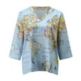 thumbnail image 3 of QHWAUAKFBN T Shirts For Women Graphic Lapel Button Shirt World Map Print Half Sleeve Loose Tshirts Top, 3 of 4