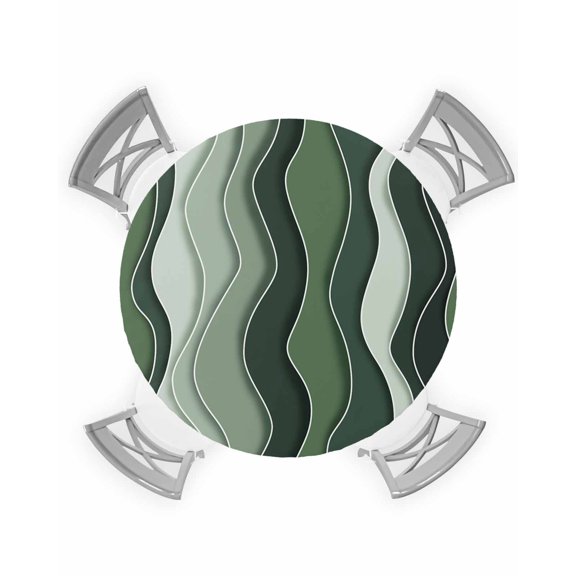 nqOlkjepod Green Ombre Round Tablecloth, Fitted Table Cover with Elastic for 45"-54" Round Tables, Abstract Art Moire Ocean Waves Table Cloth Outdoor Indoor Dinning Party Waterproof Tablecloths