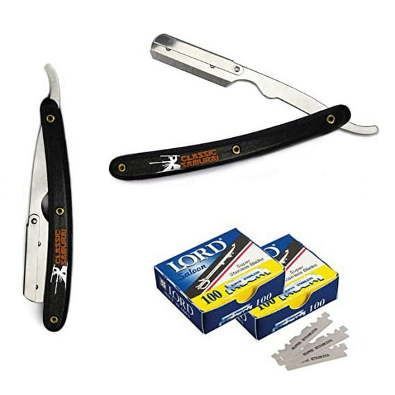 Black Stainless Steel  Straight Edge Barber Razor   200 Lord Single Blades