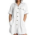 thumbnail image 2 of Miqool Women's Cotton Lapel Shirt Dress Casual Short Sleeve Button Front Utility Mini Dress with Pockets Loose Fit Summer Dress, 2 of 8