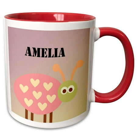 

3dRose Amelia Pink Ladybug girls name - Two Tone Red Mug 11-ounce
