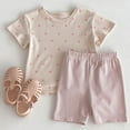 thumbnail image 2 of MEZZALL Girls Outfits Set Summer Casual Toddler Kids Clothes Heart Print T Shirt Striped Shorts Air Conditioning Outfits For Daily Wear For 1-8 Years Old Comfort Clothing, 2 of 8