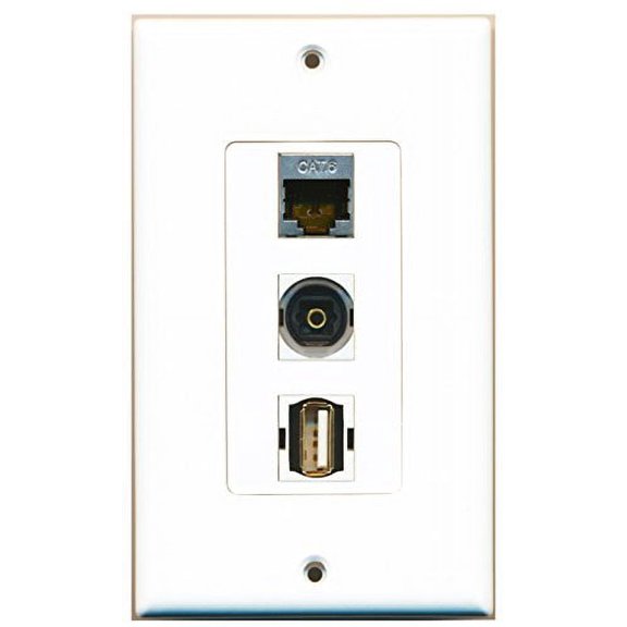 RiteAV - 1 Port USB A-A and 1 Port Shielded Cat6 Ethernet and 1 Port Toslink Decorative Wall Plate Decorative
