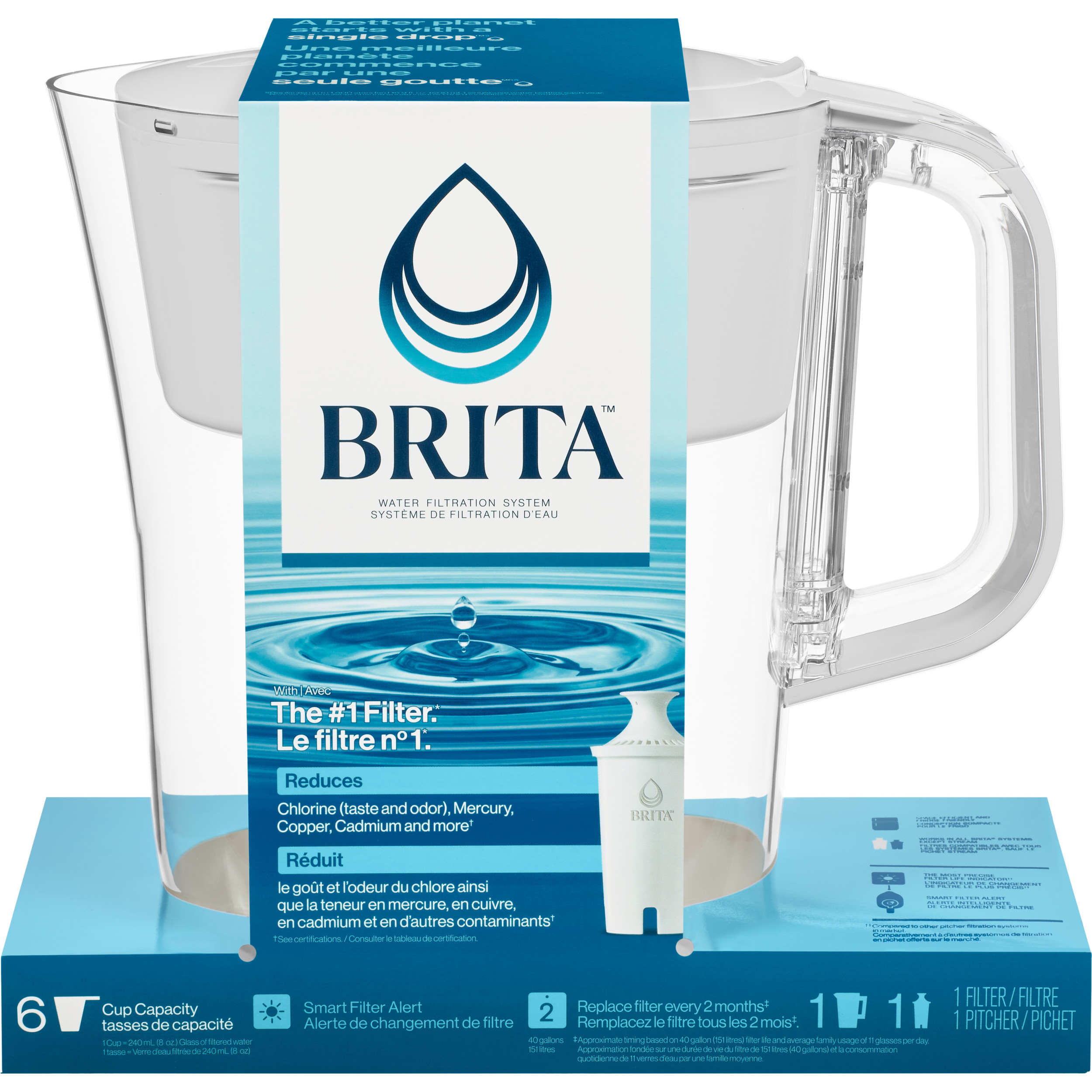 Brita Small 6 Cup Denali Water Filter Pitcher with 1 Brita Standard ...