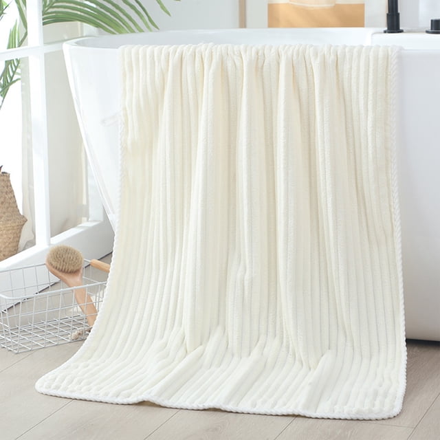 PRETXORVE Thickened Super Absorbent Solid Color Fleece Bath Large Striped Fleece Bath Precision Lock Side with Hanging Ears Size 55.1x27.5 Inches