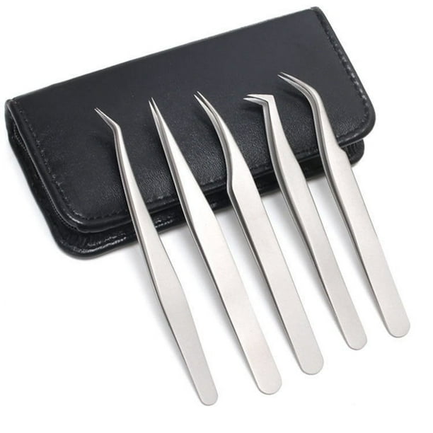 Juego de pinzas para extensión de pestañas, herramienta aplicadora de pestañas, pinzas puntiagudas curvas y rectas, suministros de extensión de pestañas de acero inoxidable