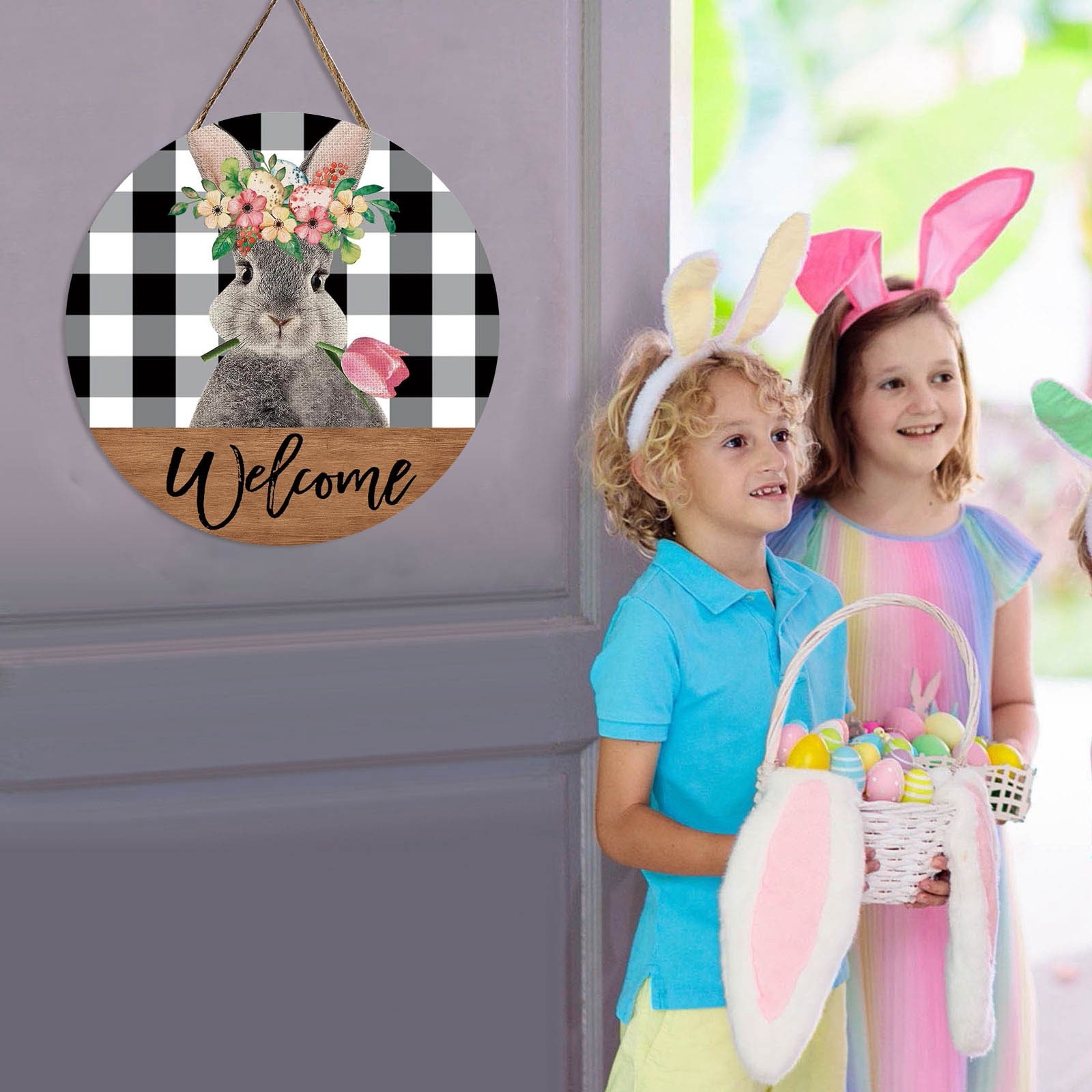 Spring Bunny Wreath Sign Front Door Easter Wreath Easter Spring Door ...