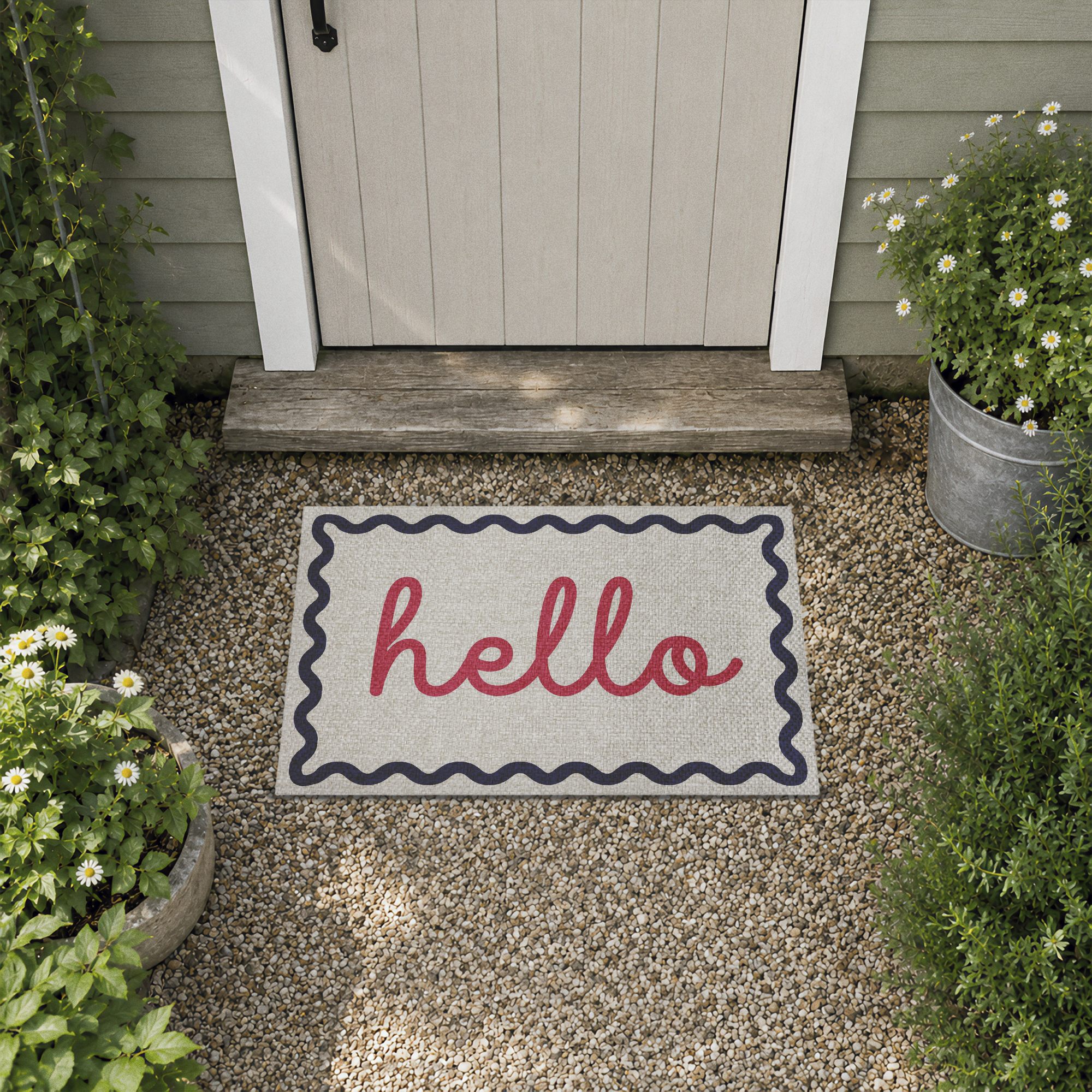 Stupell Industries Hello with Wavy Border Printed Outdoor Imitation Sisal Floor Mat, design by Lil' Rue
