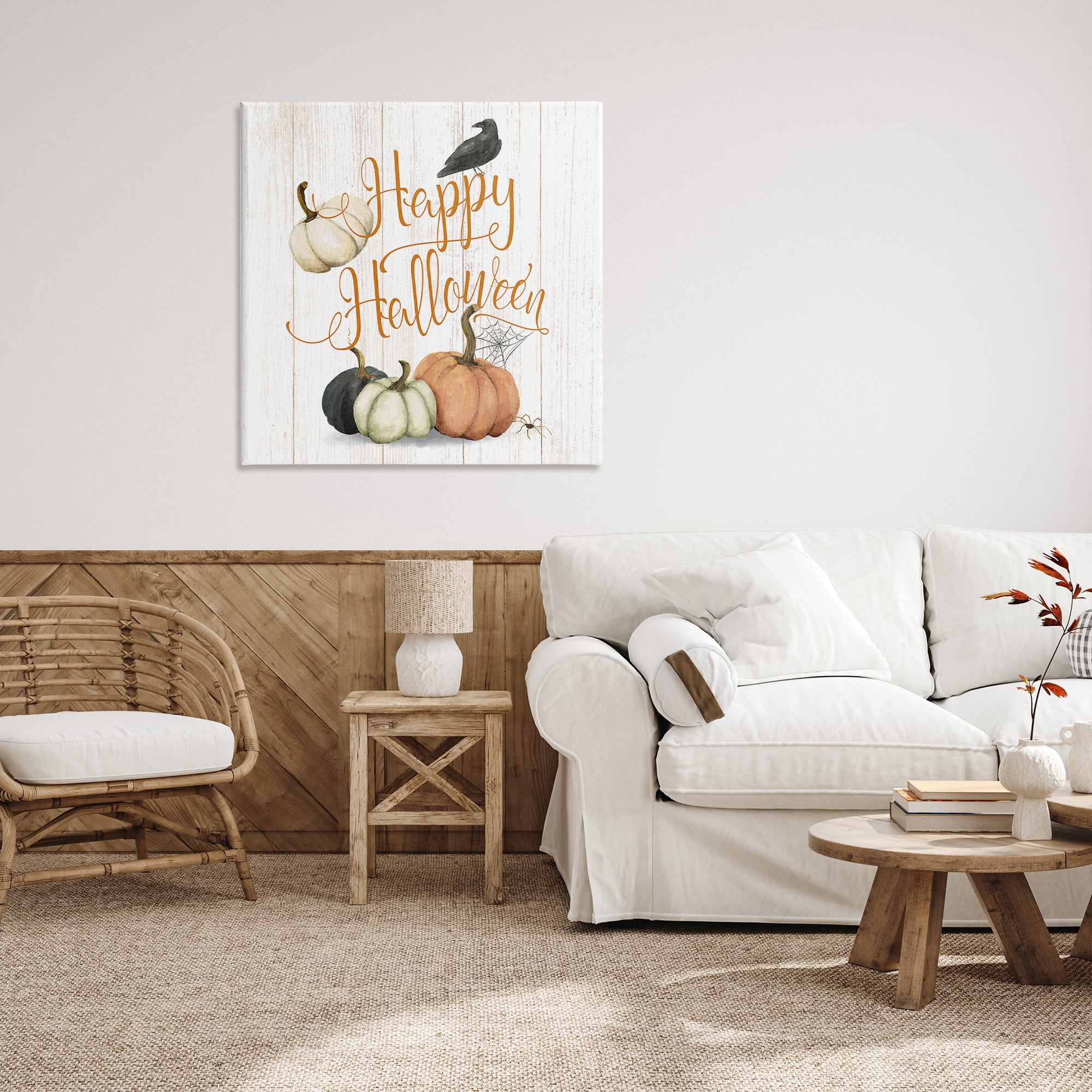 Stupell Industries Rustic Happy Halloween Holiday Painting Gallery Wrapped Canvas Art Print Wall Art, 36 x 36