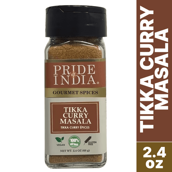 Pride of India – Tikka Curry Masala Seasoning Spice – Gourmet Curry Mix – Ideal for Vegetarian and Meat Dishes – Natural & GMO Free – Easy To Use - 2.4 oz. Small Dual Sifter Bottle