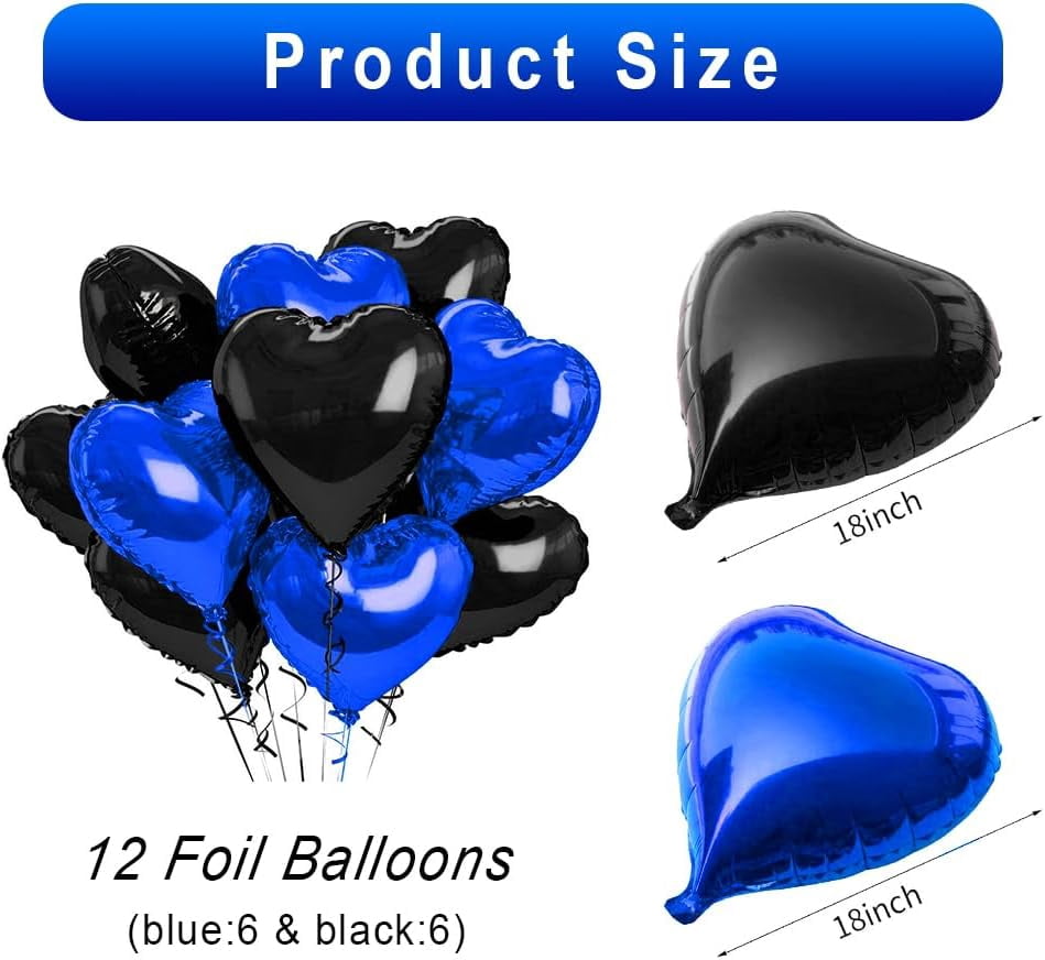 Black Blue Heart Foil Balloons, Heart Shaped Foil Balloon Love Balloons for Wedding Party Birthday Valentines'Day Decoration