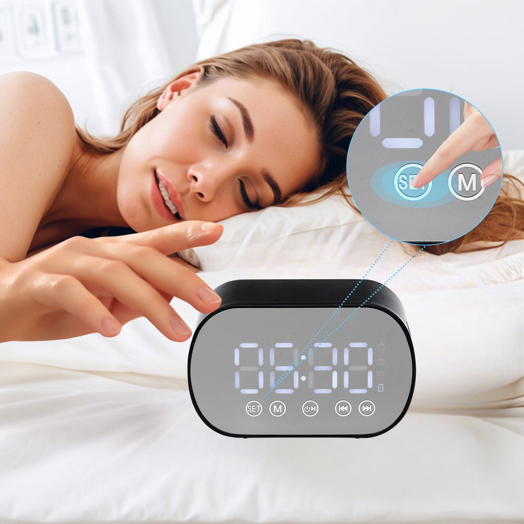 Unique Bargains 2 Pcs Digital Alarm Clock with FM and Speaker Function Black