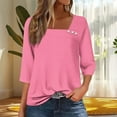 thumbnail image 2 of Ltctricy Women's 3/4 Sleeve Tunic Tops Trendy Asymmetrical Neck Solid Color T Shirts Casual Loose Tee Blouses(Pink,3X-Large), 2 of 5