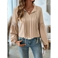 thumbnail image 4 of Womens Tops Casual Pleated V Neck Puff Long Sleeve T Shirts Loose Tunic Business Blouse Khaki M, 4 of 8