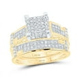 thumbnail image 2 of Solid 10K Yellow Gold His and Hers Real Natural Diamond Trio Three Rings Set Square Matching Rings Wedding Band Set 1/2 Carat - ( .50 Cttw ) - Ladies Size 9 - Mens Size 10.5, 2 of 7