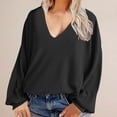 thumbnail image 2 of hxobax Womens Corduroy Long Sleeve V Neck Pullover Tops Fall Trendy Rib Long Lanterns Sleeve Jumpers, 2 of 8