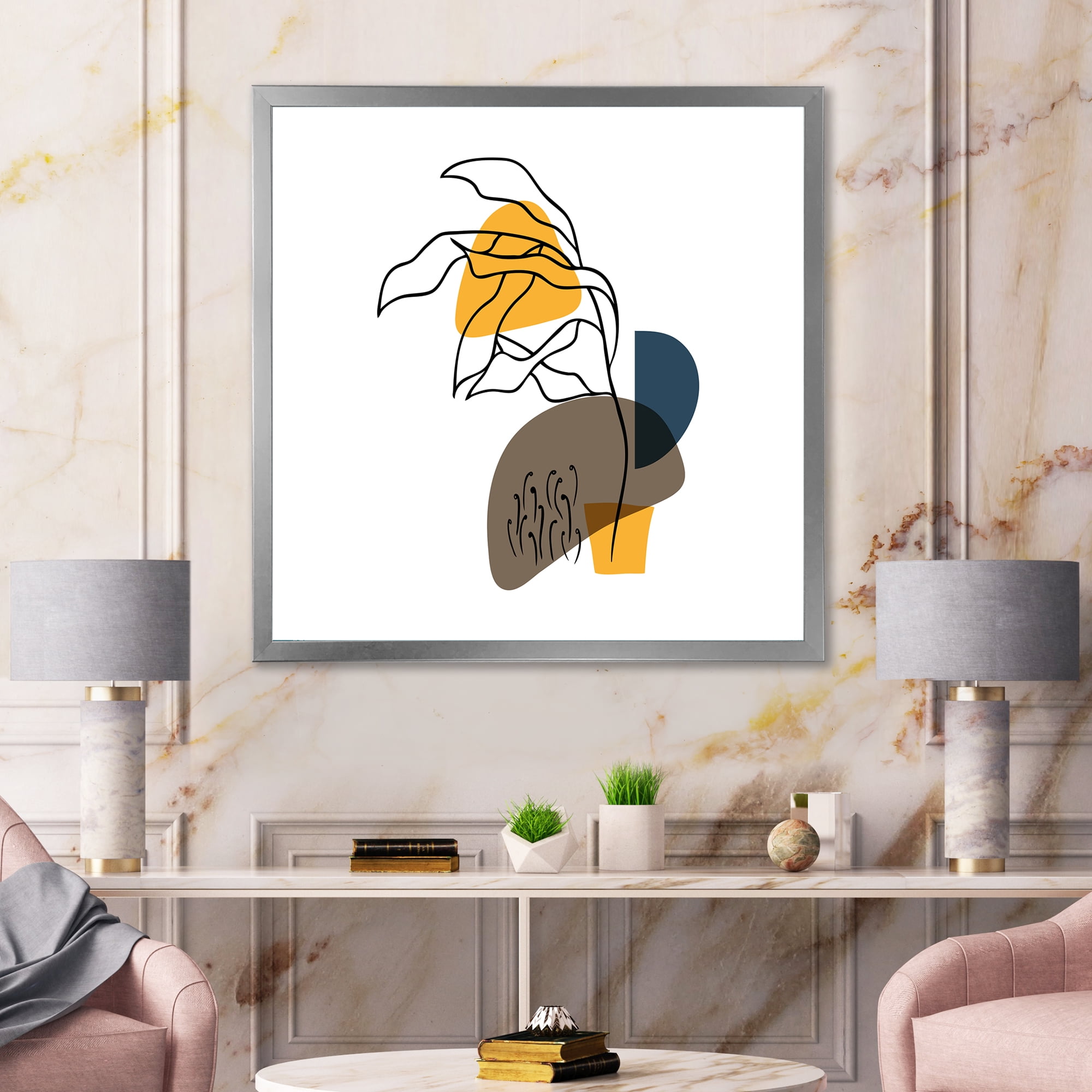 Designart 'Abstract Minimal Shapes Under Flowers V' Modern Framed Art Print