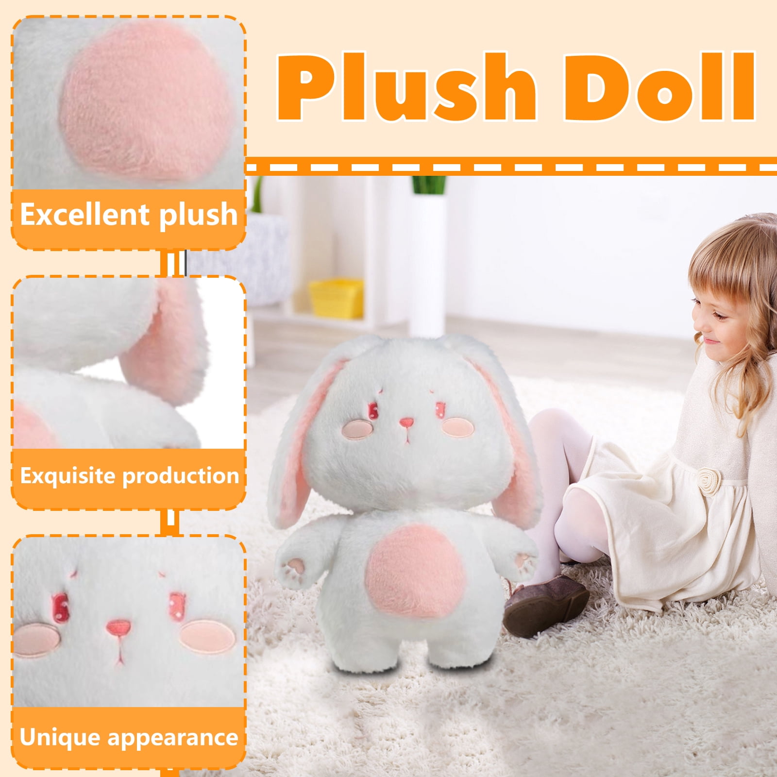 Soft White Bunny Plush Toy, Huggable Pouting Rabbit Stuffed Animal, Comforting Plushie for Relaxation, Cute Animal Doll, Gift for Special Occasions, Fun