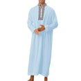 thumbnail image 2 of XDZJLR Men's Shirts Muslim Arabia Casual Long Sleeve Pocket Loose Robe Robe Plaid Printing Shirts for Men, 2 of 4