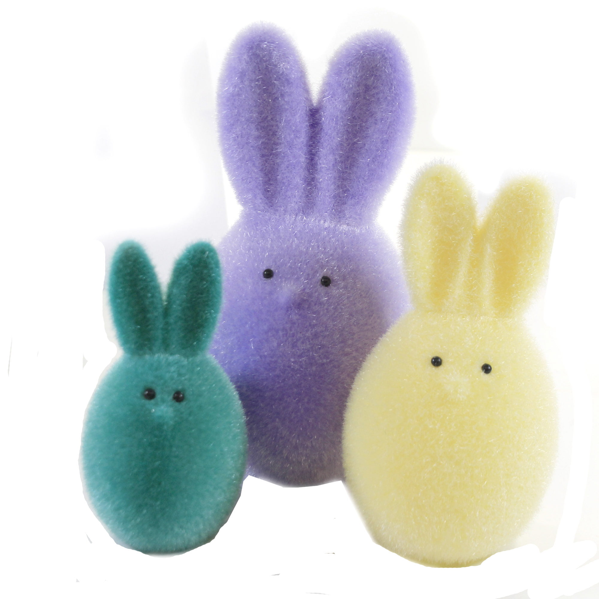 MIni Blue Yellow Pink Lavender Flocked Easter Bunnies Bunny Rabbits Shabby Chic 