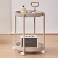 thumbnail image 2 of CNKOO Round Side Table End Coffee Table with Wheel Movable Tray Sofa Cart  Home Coffee Table Movable Shelf Sofa, 2 of 6