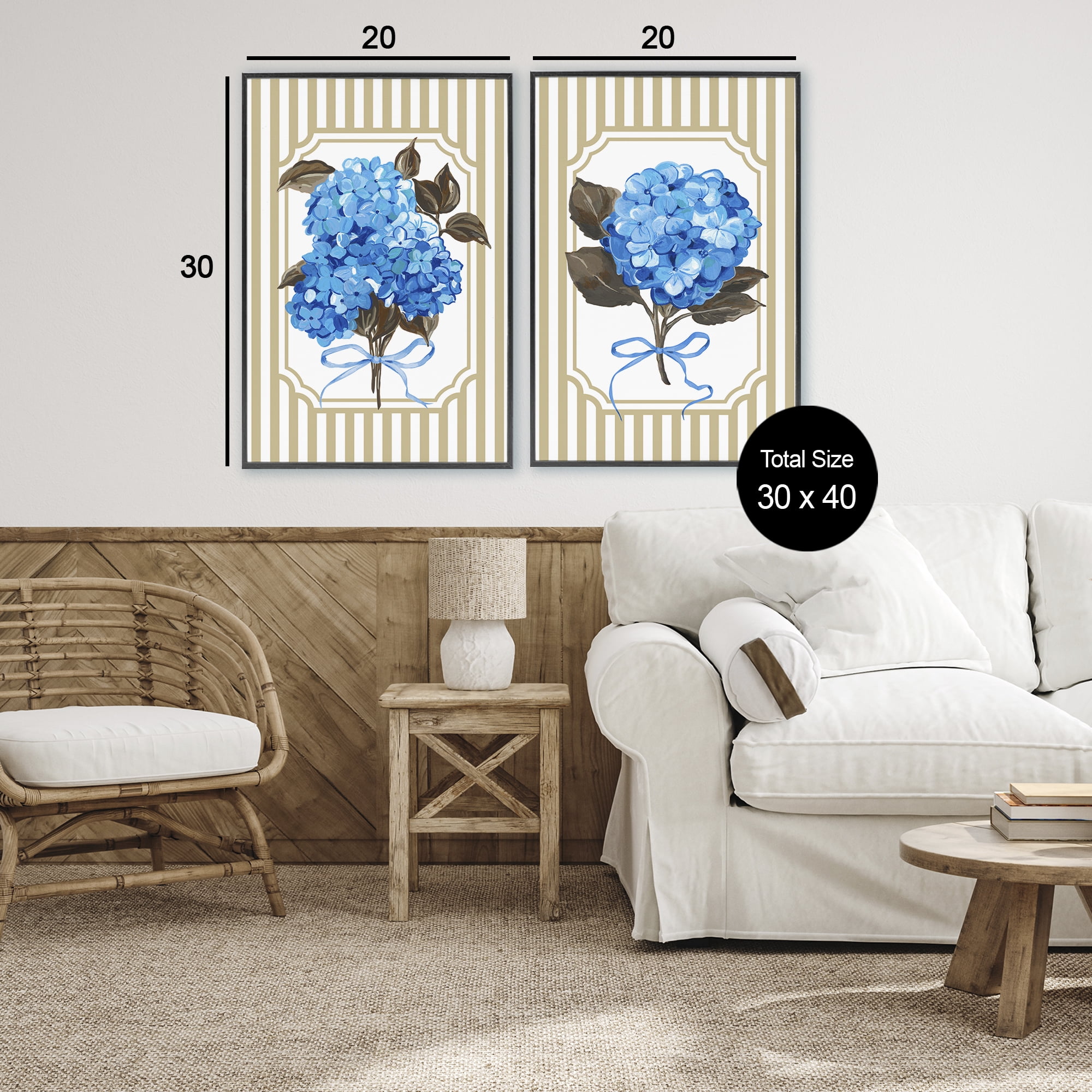 Hydrangea Bouquets with Bows 2 Piece Black Framed Giclee Art Set, design by Adonna Ebrahimi