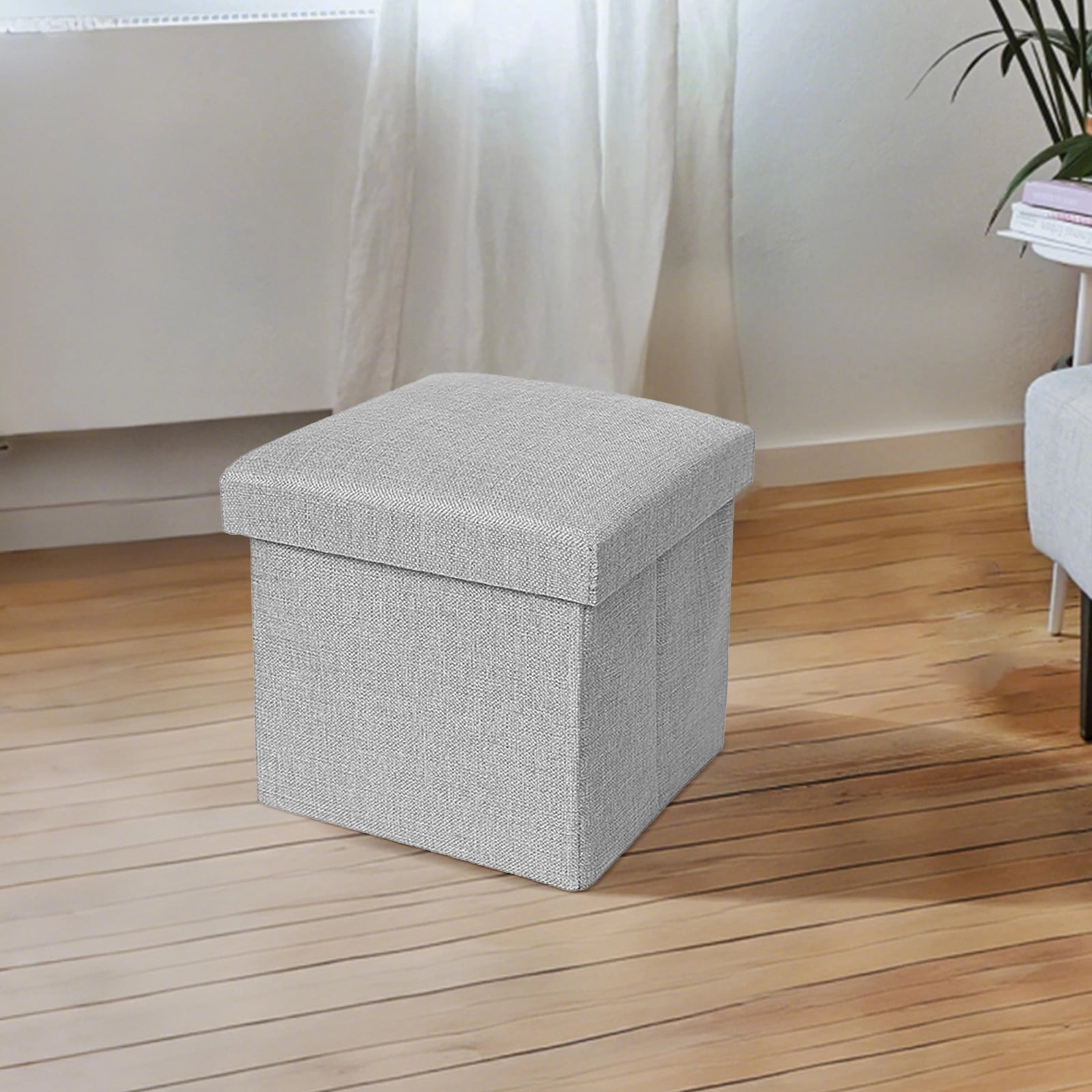 2 Pcs Storage Box, Foldable Cotton Linen Organizer Ottoman, Multi-Purpose Cube for Photos, Keepsakes, Greeting Cards, Household Items, Grey, 10 x 10 x 10 in