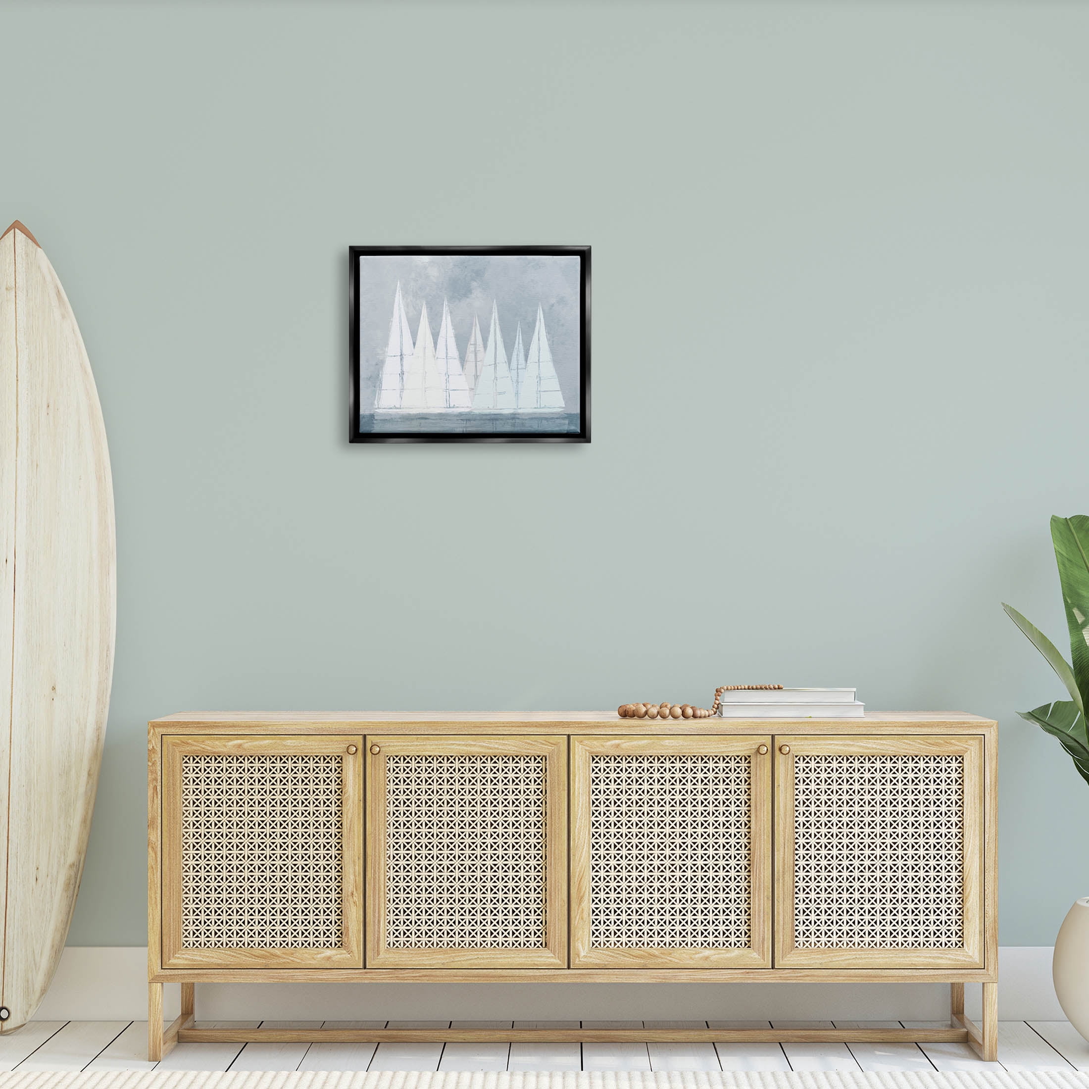 Modern Geometric Sailboats Floating Transportation Painting Jet Black Framed Art Print Wall Art
