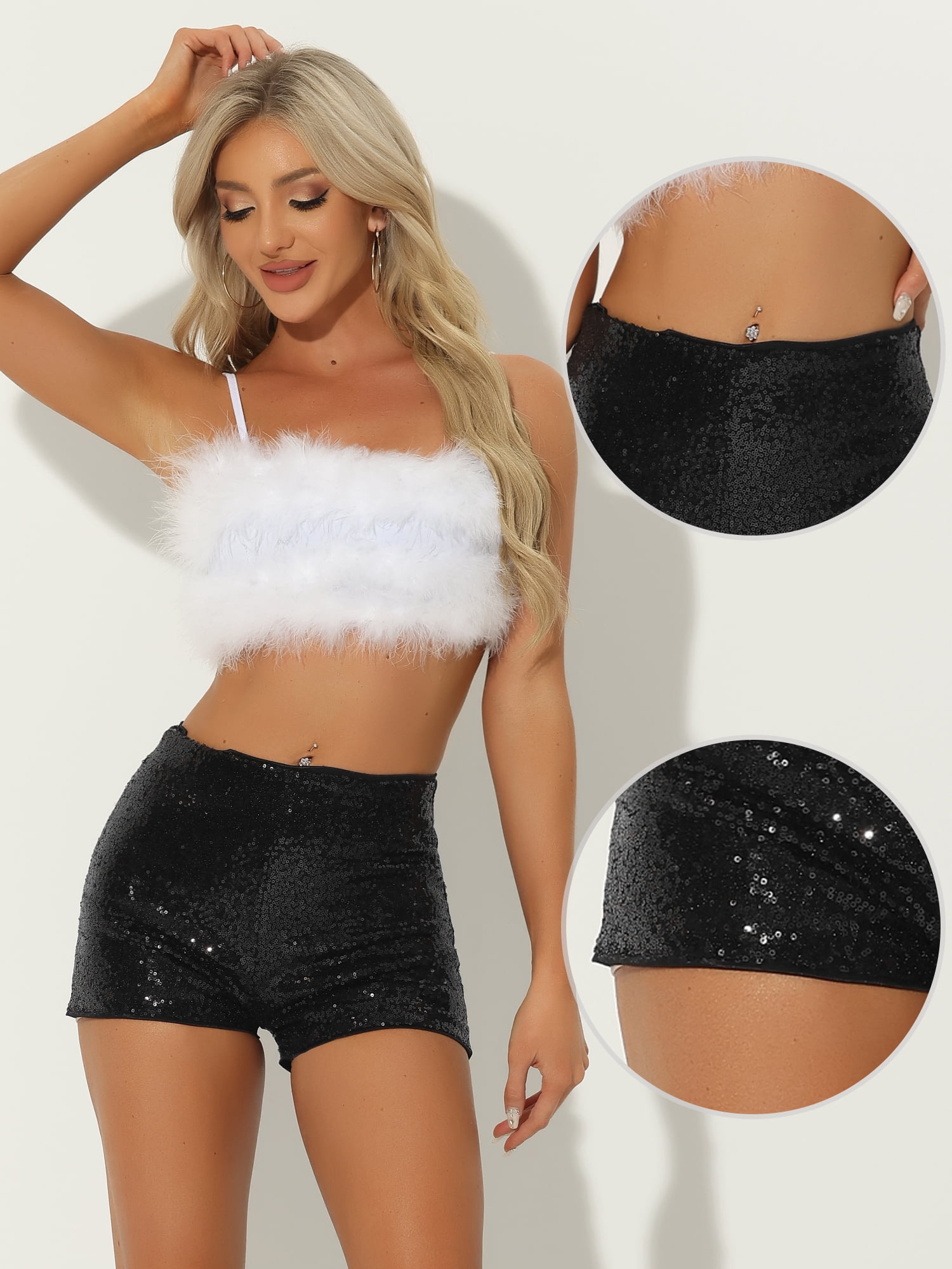 DARING DIVA Women's Midrise Solid Sparkle Coctail Sequin Shorts XS Black