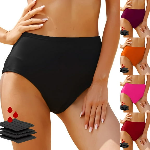 felwors Period Swimwear Leakproof Bikini Bottoms Black High Waisted Coverage Swimsuit Bottom for Girls Teens Women (Red, S)