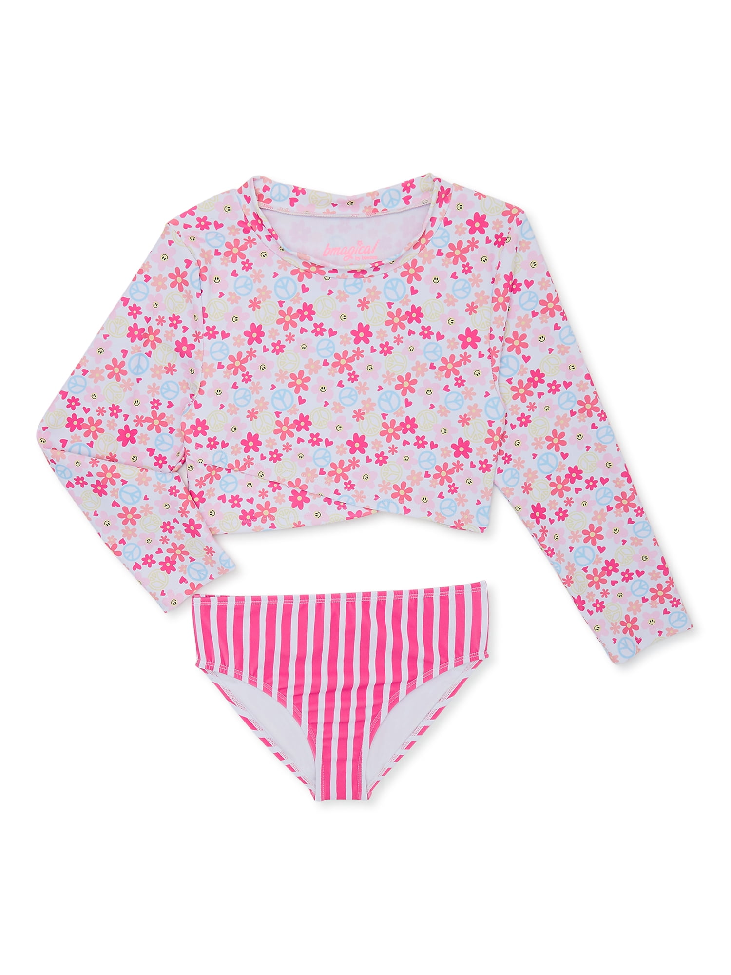 Bmagical Girls 2Piece Long Sleeve Rashguard Swimsuit Set, Sizes 412