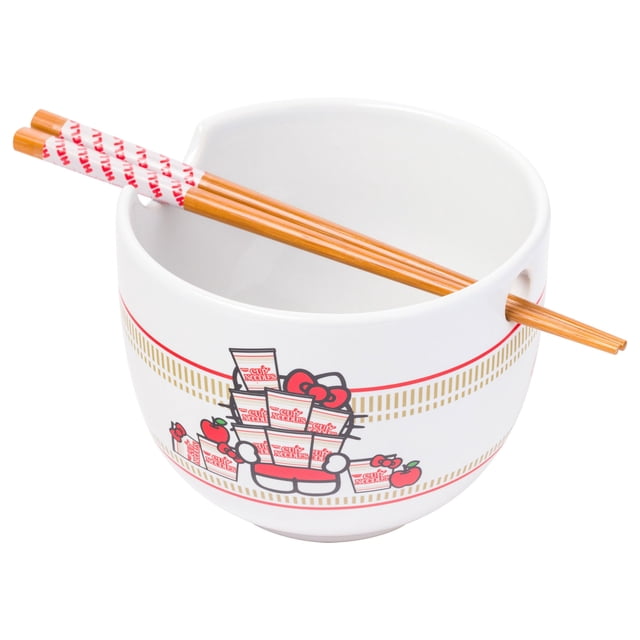 Ramen Bowl Silver Buffalo Hello Kitty Nissin de 600 ml con palillos