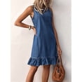 thumbnail image 5 of Women's Denim Sleeveless Mini Dresses Crew Neck Tank Ruffled Sundresses Dress for Beach Summer Blue S, 5 of 9