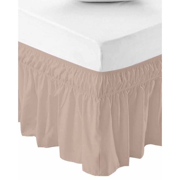Warm Beige Wrap Around Bed Skirts for Queen Bed 18" Drop, Bed Skirt with Adjustable Elastic Belt Dust Ruffle Bed Valance for Bedroom Hotel Luxury Solid Color Farmhouse Beige Bed Frame Cover