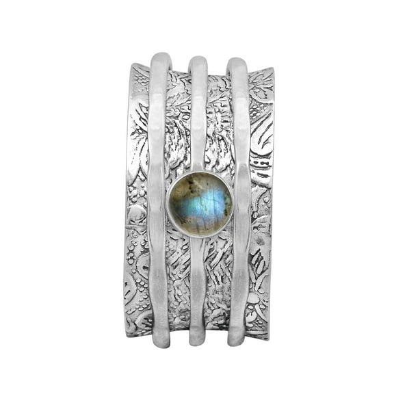5MM Round Labradorite 925 Sterling Silver Meditation Anxiety Unisex Spinner Ring