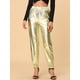 thumbnail image 4 of Allegra K Pantalones metálicos para mujer, brillantes, brillantes, con cintura elástica, pantalones de chándal holográficos, ropa de calle Punk Hip HopOro L, 4 of 6