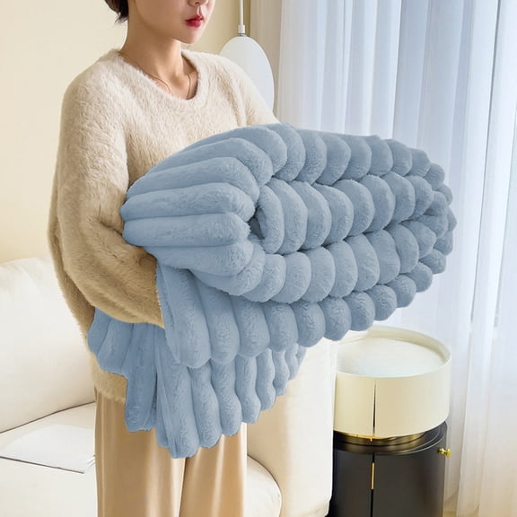 Double Layer Raschel Blanket Soft Thick Throw | Cozy Warm Fleece for Bed, Sofa & Couch | Lightweight Polyester, 27.56"x39.37" - Blue